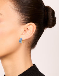 Gold Blue &  Green Enamel Small Hoop Earrings 3-Pack - link has visual effect only
