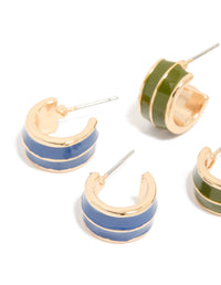 Gold Blue &  Green Enamel Small Hoop Earrings 3-Pack - link has visual effect only