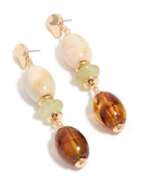 Gold & Acrylic Mixed Size Beaded Drop Earrings - link has visual effect only
