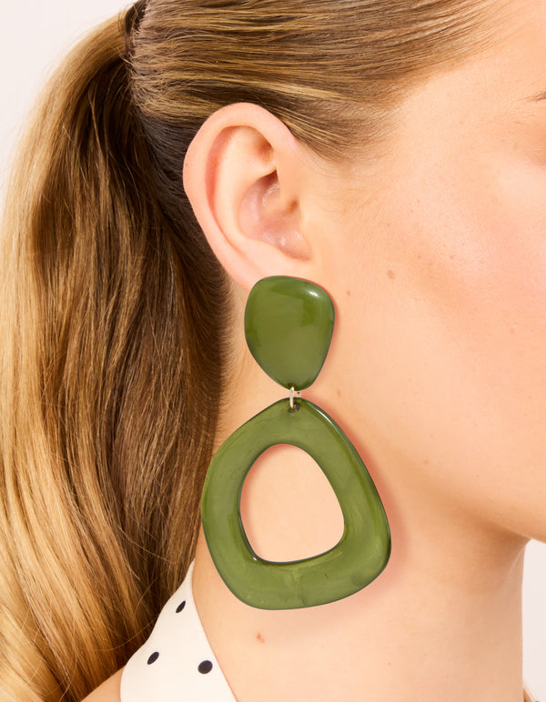 Organic Green Acrylic Open Oval Drop Earrings