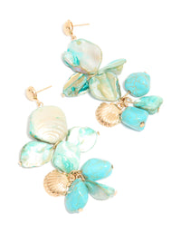 Gold Blue Genuine Shell Disc Layered Drop Earrings - link has visual effect only