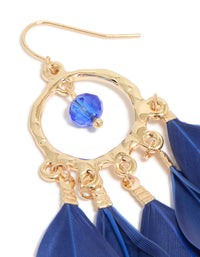 Gold Dark Blue Feather Dreamcatcher Earrings - link has visual effect only