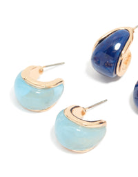 Gold Blue & Brown Enamel Bubble Hoop Earrings 3-Pack - link has visual effect only