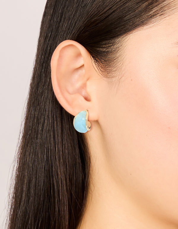 Gold Blue & Brown Enamel Bubble Hoop Earrings 3-Pack