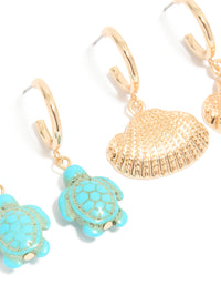 Gold Sea Life Huggie Earrings 3-Pack - link has visual effect only