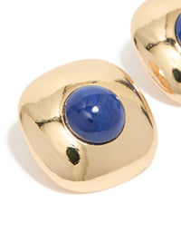 Gold Dark Blue Acrylic Medallion Stud Earrings - link has visual effect only