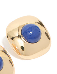 Gold Dark Blue Acrylic Medallion Stud Earrings - link has visual effect only
