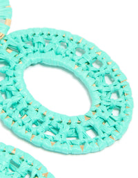 Crafted with aqua blue paper in a patterned oval drop design featuring statement style and medium turquoise with gold accents post detail view - link has visual effect only