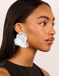 White Coated Metal Full Flower Stud Earrings - link has visual effect only