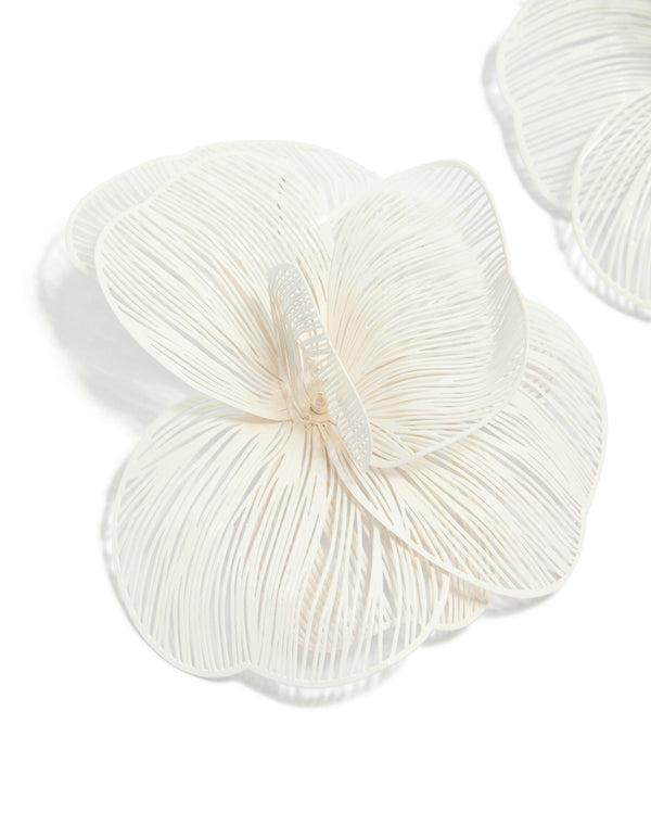 White Coated Metal Full Flower Stud Earrings