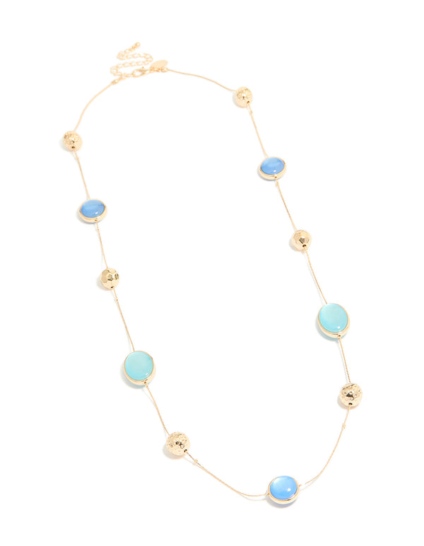 Gold Long Blue Beaded Necklace