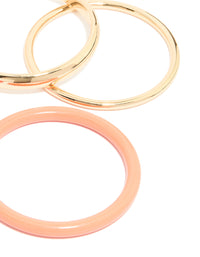 Showcasing acrylic coral thin bangles with marble pattern and gold accents in a 4-pack set close up view - link has visual effect only