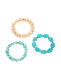 Gold & Blue Acrylic Irregular Beaded Stretch Bracelets 3-Pack - link has visual effect only