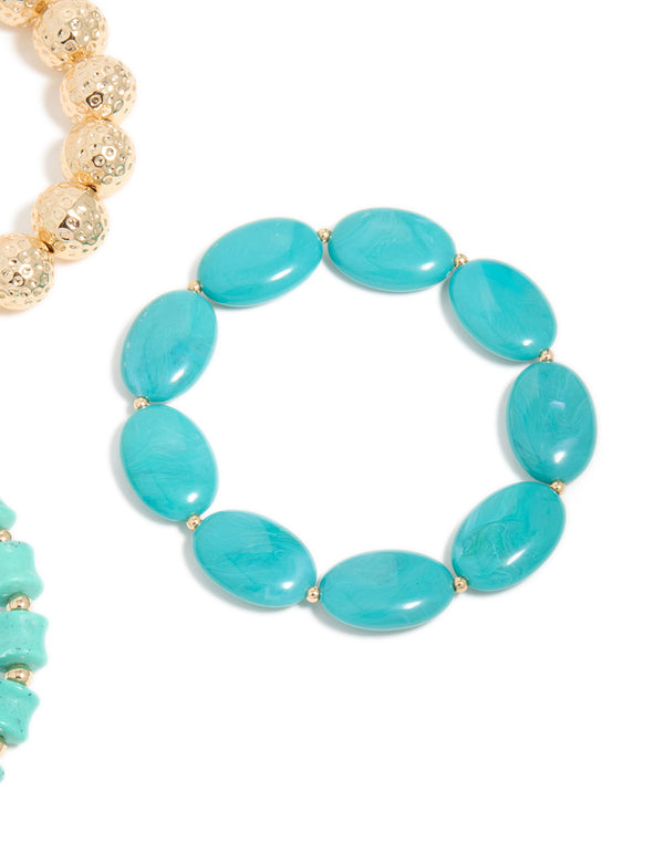 Gold & Blue Acrylic Irregular Beaded Stretch Bracelets 3-Pack