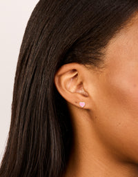Sterling Silver Pink Enamel Heart Stud Earrings - link has visual effect only
