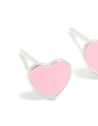 Sterling Silver Pink Enamel Heart Stud Earrings - link has visual effect only