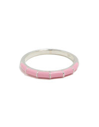 Chic sterling silver ring with pink enamel front view - link has visual effect only