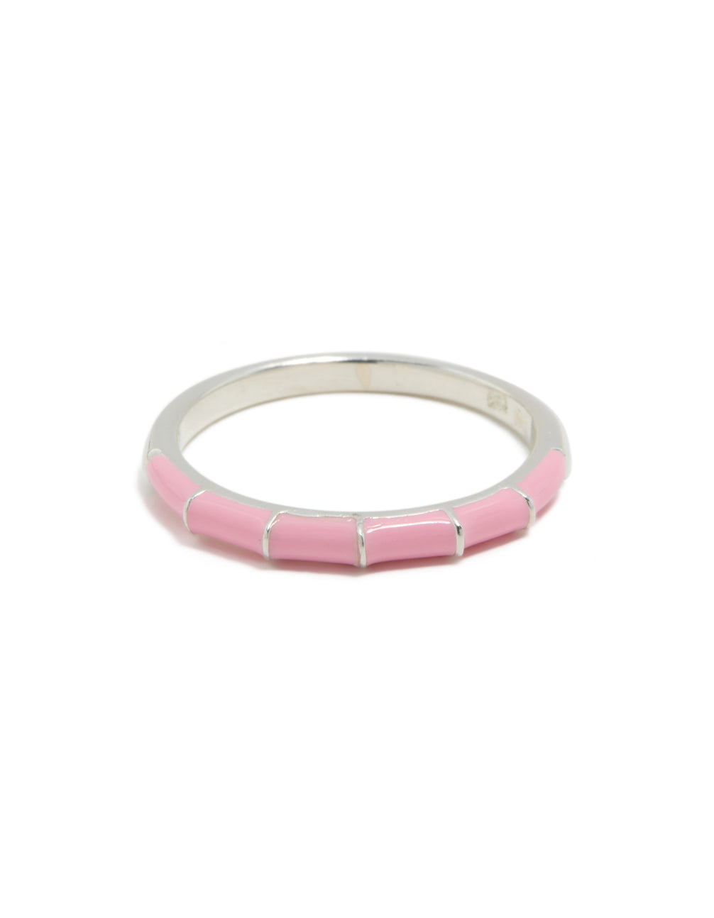 Sterling silver ring with pink enamel front view