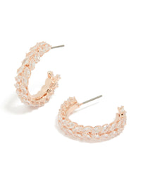 Rose Gold Plated Cubic Zirconia Medium Leaf Hoop Earrings - link has visual effect only