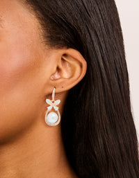 Rose Gold Plated Cubic Zirconia Pearl & Butterfly Oval Hook Earrings - link has visual effect only
