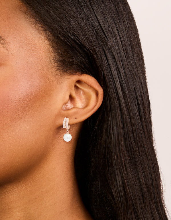 Rose Gold Plated Cubic Zirconia Illusion Pearl Drop Earrings