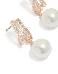 Rose Gold Plated Cubic Zirconia Illusion Pearl Drop Earrings - link has visual effect only