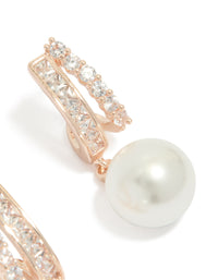Rose Gold Plated Cubic Zirconia Illusion Pearl Drop Earrings - link has visual effect only