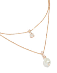 Rose Gold Plated Cubic Zirconia & Pearl Double Layered Necklace - link has visual effect only