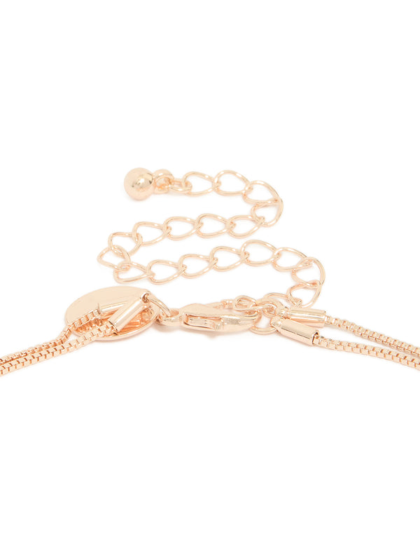 Rose Gold Plated Cubic Zirconia & Pearl Double Layered Necklace