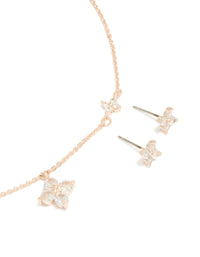 Rose Gold Plated Cubic Zirconia Cross Earrings & Necklace Set - link has visual effect only