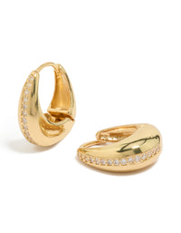 Discover teardrop huggie earrings crafted from gold plated brass with cubic zirconia accents front view - link has visual effect only