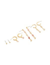 Gold Plated Brass Multicoloured Diamantes  Drop & Stud Earrings 4-Pack - link has visual effect only