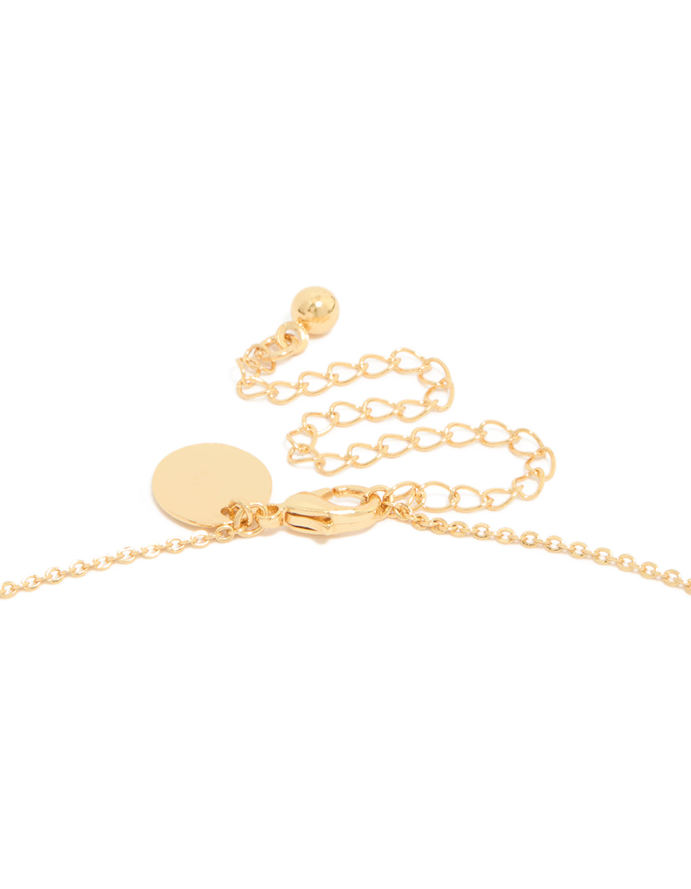 This gold plated brass necklace with double cubic zirconia cross charm pendants in statement style clasp detail view