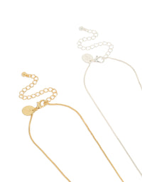Shop mixed metal plated brass cubic zirconia cross pendant necklaces in gold and silver 2-pack clasp detail view - link has visual effect only