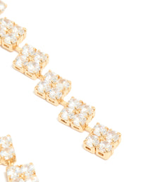 Detailed view of gold plated cubic zirconia drop earrings post detail view - link has visual effect only