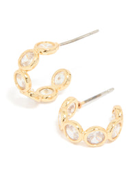 Gold Plated Cubic Zirconia Bezel Huggie Earrings - link has visual effect only