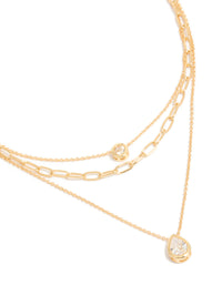 Gold Plated Cubic Zirconia Bezel Triple Layered Chain Necklace - link has visual effect only