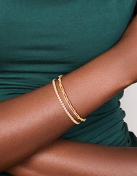 Gold Plated Cubic Zirconia Tennis & Chain  Bracelets 2-Pack - link has visual effect only
