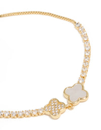 Gold Plated Cubic Zirconia Double Flower Toggle Bracelet - link has visual effect only