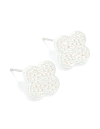 Silver Plated Cubic Zirconia Flower Detail Small Stud Earrings - link has visual effect only