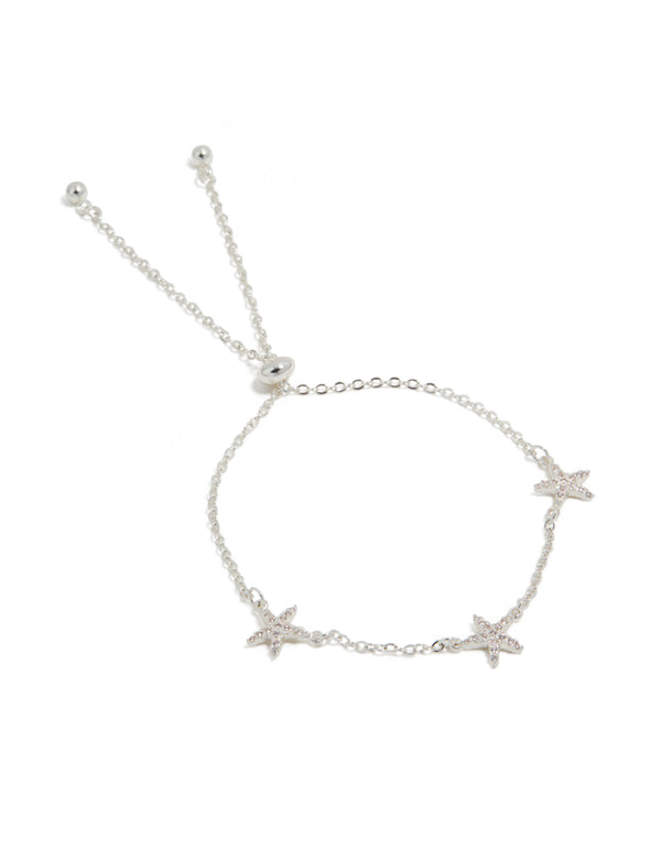 Silver Plated Cubic Zirconia Pave Starfish Charm Toggle  Bracelet