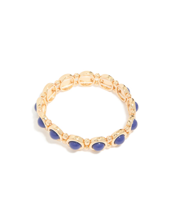 Gold Blue Organic Shape Stretch Bracelet