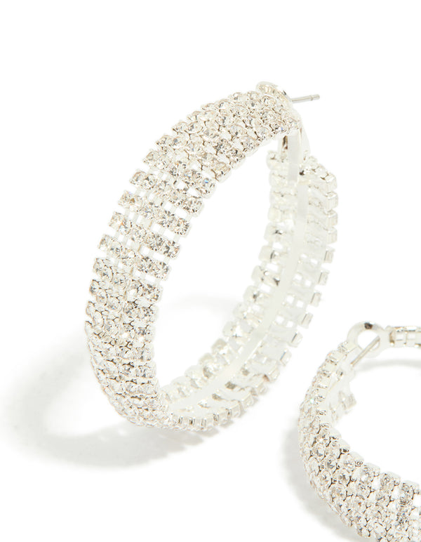Silver Diamante Hoop Earrings
