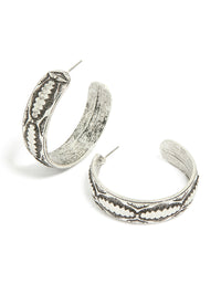 Antique Silver Textured Hoop Earrings - link has visual effect only