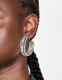 Antique Silver Textured Hoop Earrings - link has visual effect only