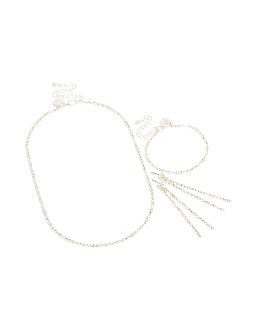 Silver Diamante Tennis Bracelet, Earrings & Necklace Pack
