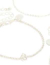 Silver Diamante Flower & Chain Bracelets 4-Pack - link has visual effect only