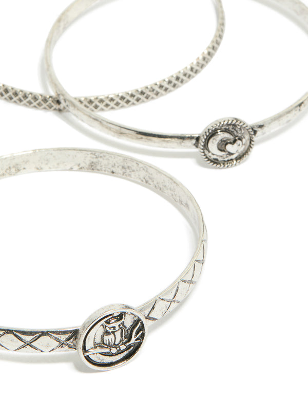 Silver Textured & Plain Bangles 6-Pack