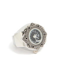 Silver Textured Black Watch Ring - link has visual effect only