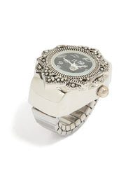 Silver Textured Black Watch Ring - link has visual effect only